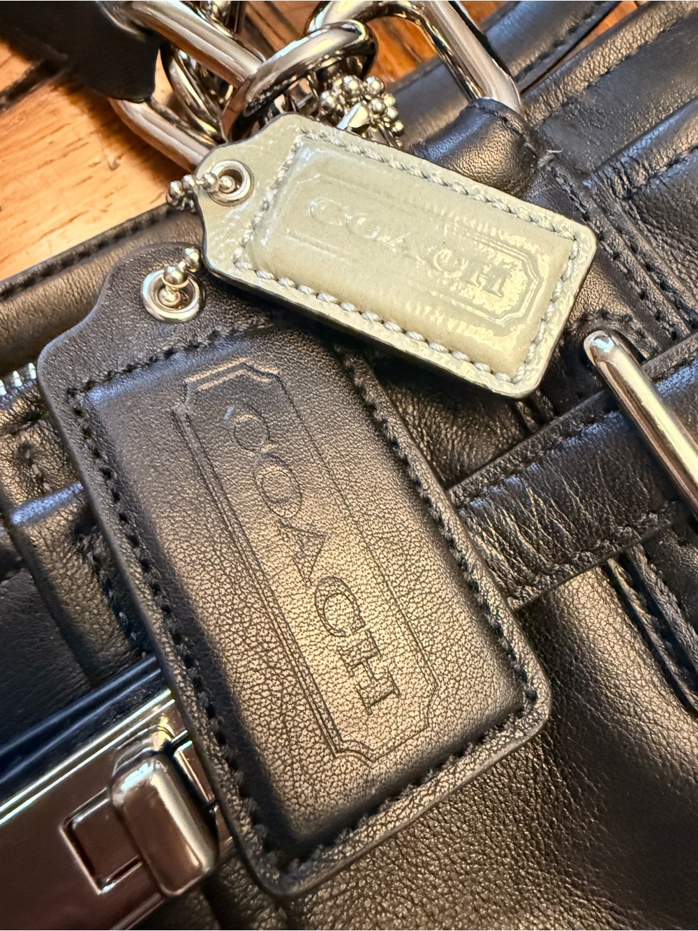 Coach Black Leather Turnlock Tote Bag - Picture 5 of 9